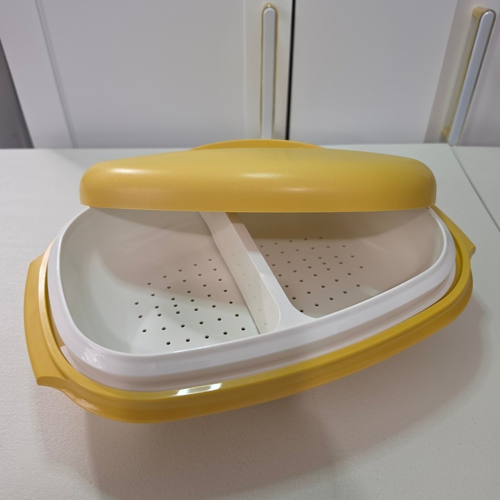 Vintage Tupperware Multi Server Steamer 1273 Harvest Gold White 4 Piece Set USA